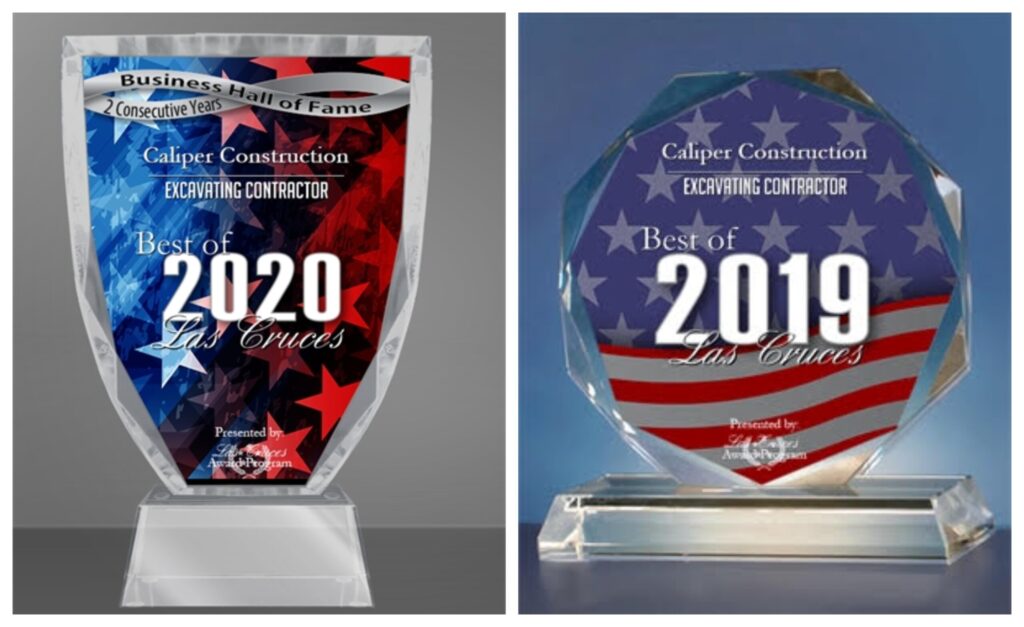 Caliper Construction, Excavating Contractor, best of 2019 and 2020 award trophies
