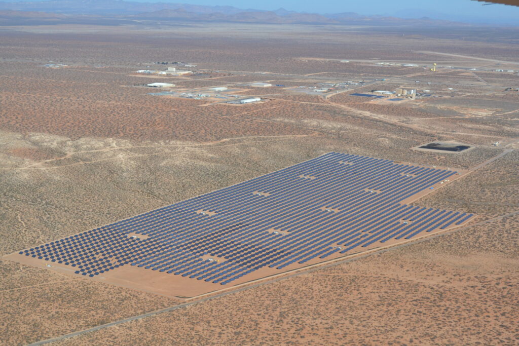 aerial view of a solar field in Las Cruces